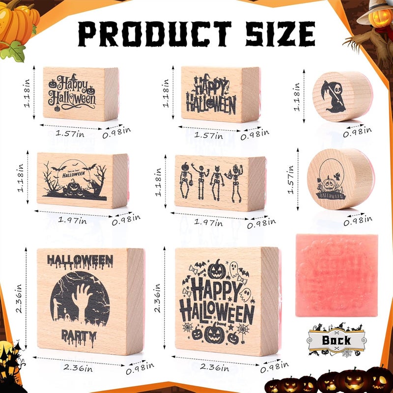 Supervitae 8 Pcs Halloween Wooden Rubber Stamp Set Happy Halloween Vintage Wooden Art Stamps for Crafting and DIY Scrapbooking Card Making Hand Book - Image 2